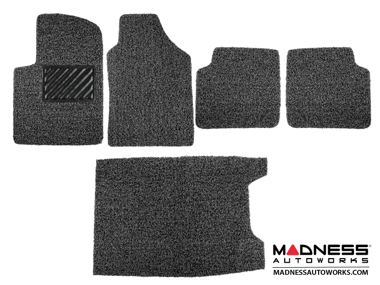 FIAT 500 Floor Mats + Cargo Mat - All Weather - Rubber Woven Carpet - Black + Grey